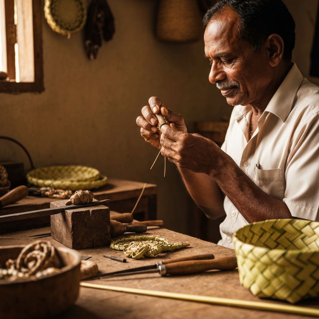 Sri Lankan master artisan crafting traditional products