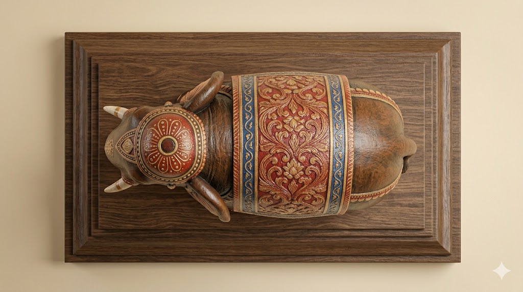 Intricately Painted Kandyan Era Elephant Statue (Wood)