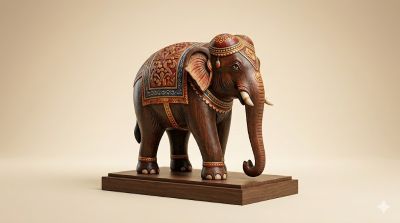 Intricately Painted Kandyan Era Elephant Statue (Wood)