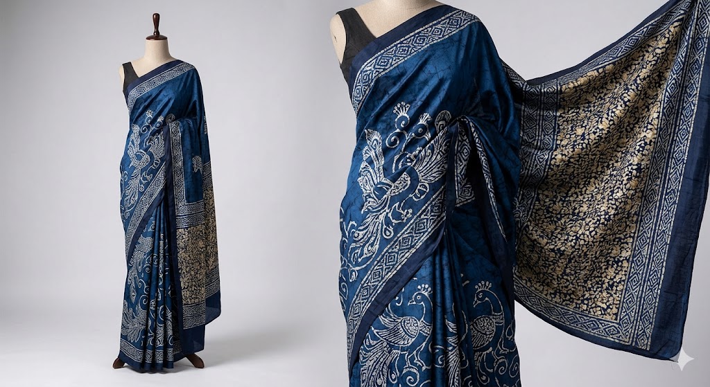 Indigo Peacock Silk Saree