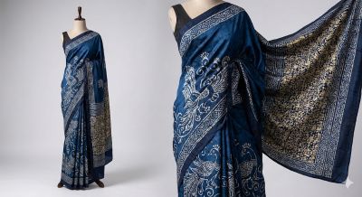 Indigo Peacock Silk Saree
